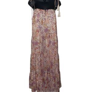 Storia Floral Long Tiered Dress Boho Tassels Tie Shoulder Small NEW